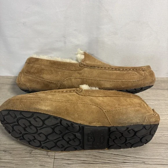 UGG Ascot Mens Approx 10 Chestnut Suede Sheepskin Comfort Slip On Shoes - Picture 7 of 11